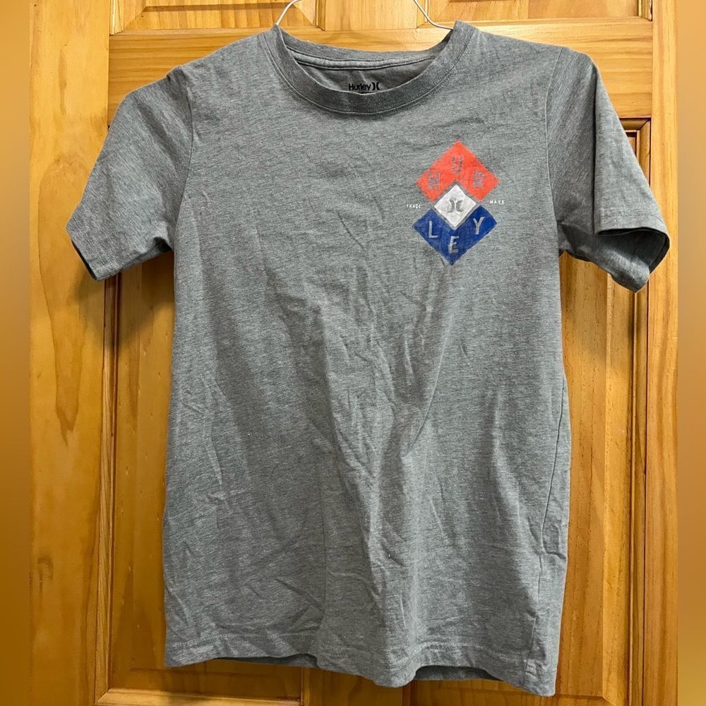 Hurley boys size L 13-14 youth gray with blue and orange t shirt